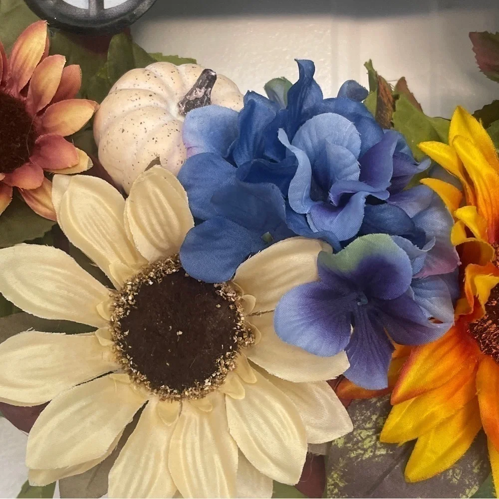 Handmade fall sunflower wreath sign says happy fall y’all 24”